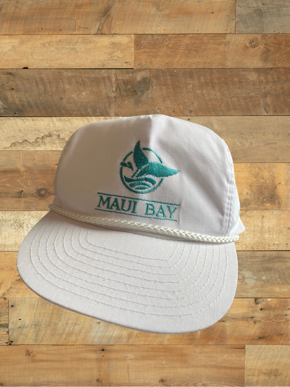 Maui Bay, White Rope-Front Trucker Hat with Teal Logo